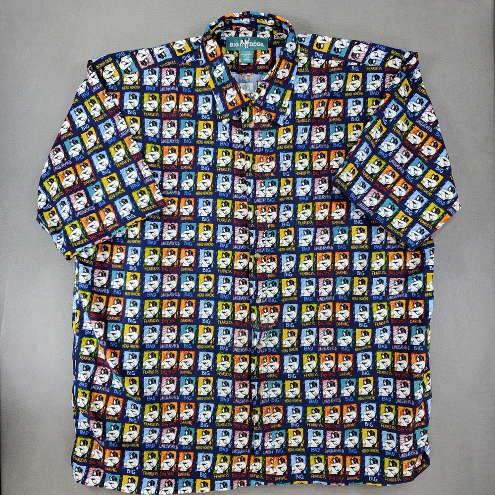 Big Dogs Button Up Shirt Mens 3XLT Multicolor All Over Print Head Honcho Vintage